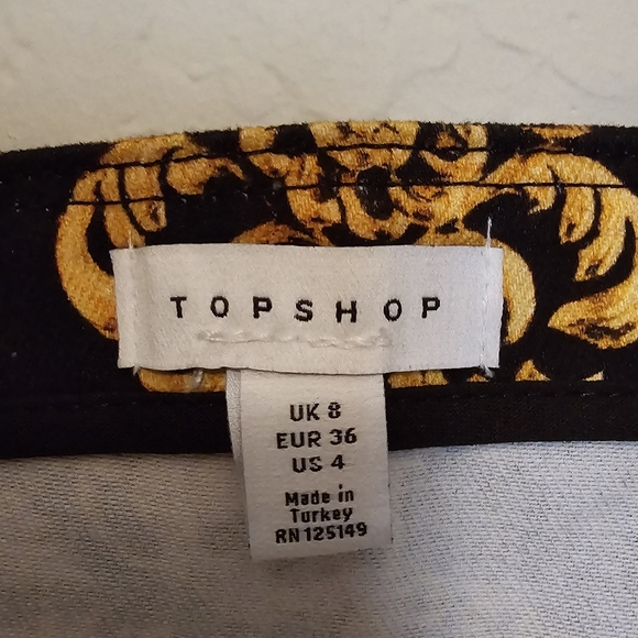Topshop Printed Denim Zip front Dress black gold chain print size 4 - Picture 5 of 6